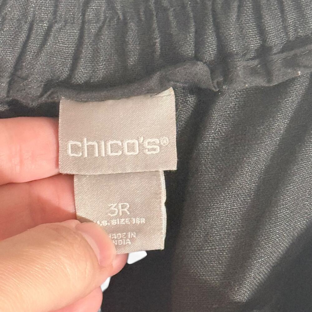 Chico's Women's 3R (US 16R) Black 100% Linen Cropped Pull On Pants Drawstring - Picture 5 of 10
